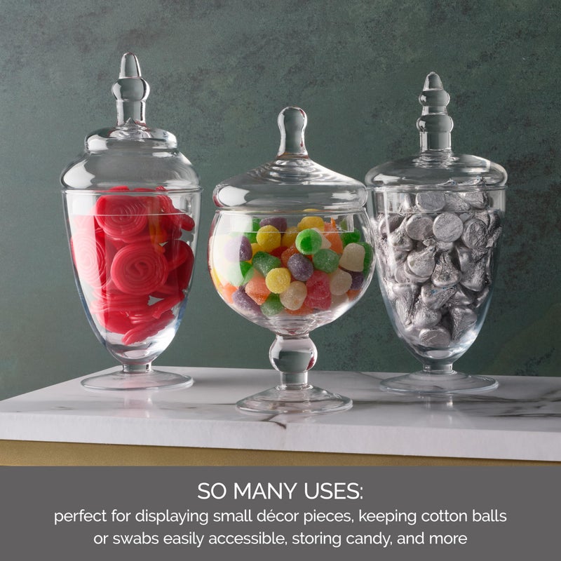 Elements Clear Glass Apothecary Jars with Lids, Set of 3 - Decorative Storage Jars for Home, Kitchen, Bathroom - 10, 9.5, 8.5 Inch Handcrafted Display Jar Set - Image 2