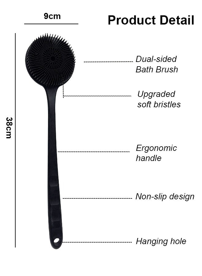 Loquat Silicone Back Scrubber for Shower, Long Handle Body Brush for Men and Women, Double Sided Shower Brush for Shower Exfoliating and Massage, Black - Image 2