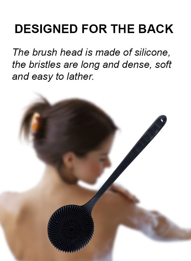 Loquat Silicone Back Scrubber for Shower, Long Handle Body Brush for Men and Women, Double Sided Shower Brush for Shower Exfoliating and Massage, Black - Image 3