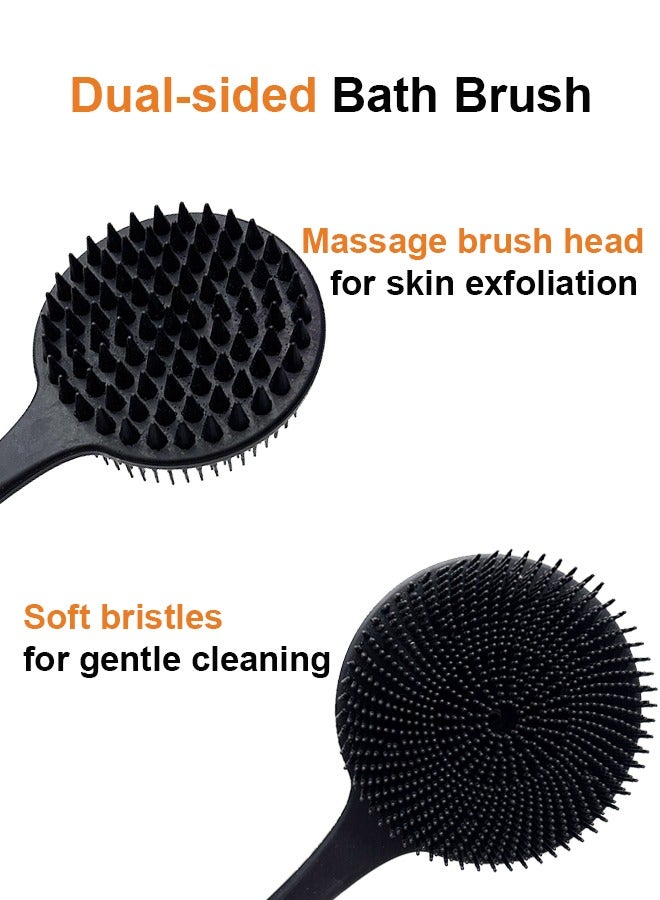Loquat Silicone Back Scrubber for Shower, Long Handle Body Brush for Men and Women, Double Sided Shower Brush for Shower Exfoliating and Massage, Black - Image 4