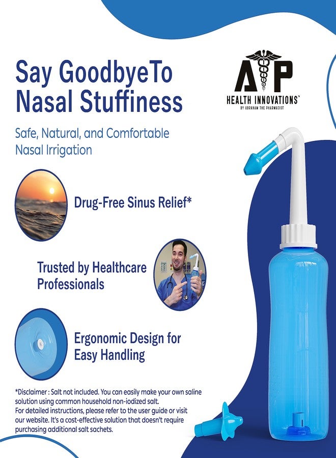 ATP HEALTH INNOVATIONS وعاء نيتي لغسل الجيوب الأنفية لتخفيف احتقان الجيوب الأنفية بشكل طبيعي - غسول أنفي ومضخة ضغط للبالغين والأطفال - نظام ري أنفي من إنتاج الصيدلي أبراهام - Image 3