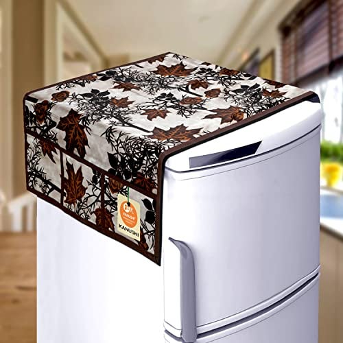 KANUSHI Industries® 1Pc Fridge Cover for Top with 6 Utility Pockets + 1 Handles Covers + 4 Fridge Mats (FRI-Brown-SHUB+1-Handle+M-11-04) - Image 2