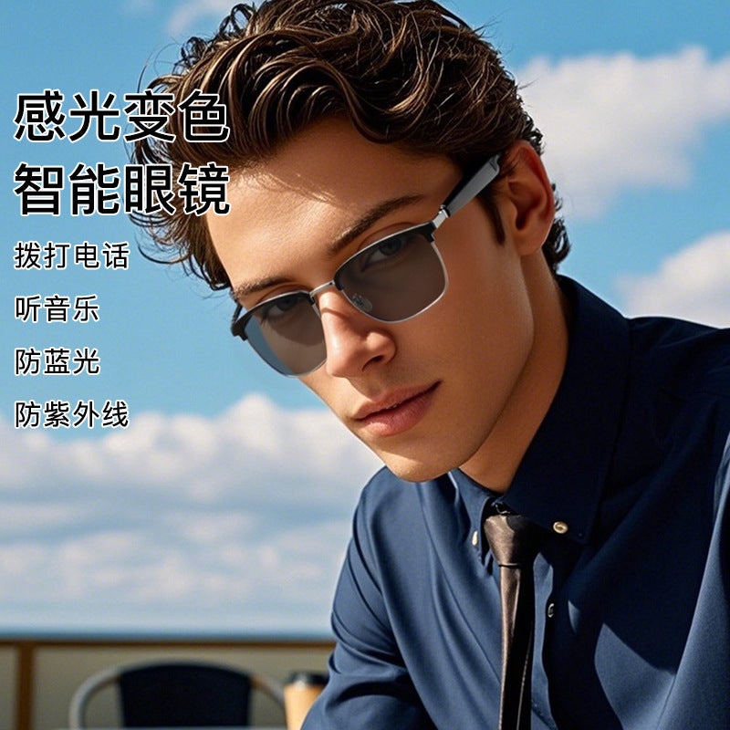 1502 New Smart Color Changing Bluetooth Sunglasses Men'S Music Headphones Call Half Frame Business Frame Noise Reduction Gray Glasses - Image 2
