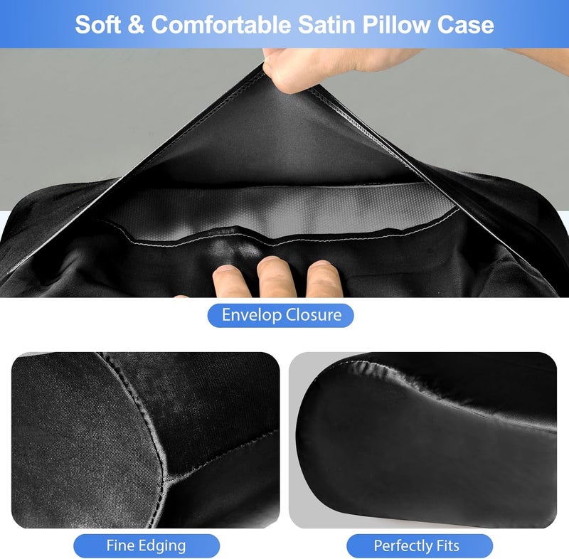 Zelimun Satin Pillowcase for Contour Memory Foam Pillows, 24" x 14" x 5.1"/3.5" Cervical Pillow Case, Soft Pillow Cover for Sleeping Pillows (Black) - Image 5