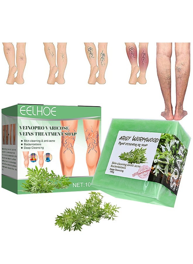 EELHOE Veinopro Varicose Veins Treatment Soap, Removal Spider Veins Treatment For Legs Healing Wormwood Formula, Anti Varicose Vein Soothing Leg Soap, Improve Blood Circulatio Quickly Soothing Swelling 100G - Image 1
