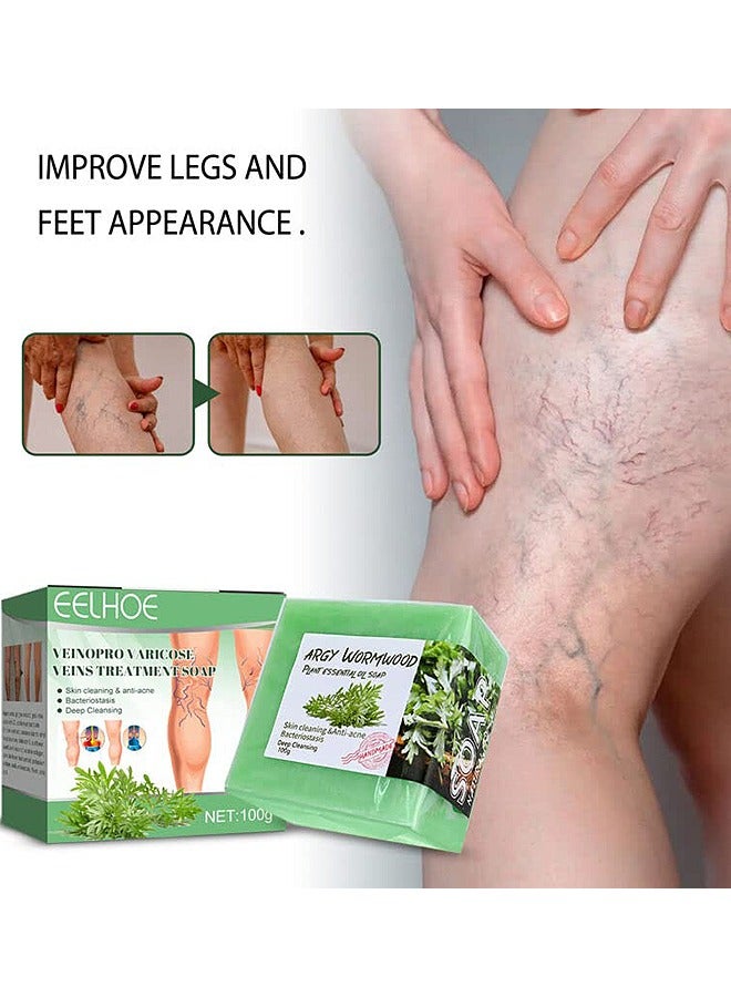 EELHOE Veinopro Varicose Veins Treatment Soap, Removal Spider Veins Treatment For Legs Healing Wormwood Formula, Anti Varicose Vein Soothing Leg Soap, Improve Blood Circulatio Quickly Soothing Swelling 100G - Image 2