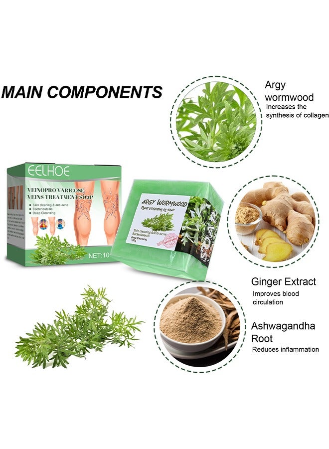 EELHOE Veinopro Varicose Veins Treatment Soap, Removal Spider Veins Treatment For Legs Healing Wormwood Formula, Anti Varicose Vein Soothing Leg Soap, Improve Blood Circulatio Quickly Soothing Swelling 100G - Image 3