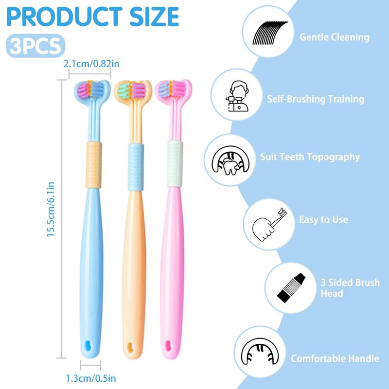HANNEA® Toothbrush for Kids, 3Pcs Multi-sided Bristles Toothbrush Soft Bristles Toothbrush with Intergrated Tongue Scraper Autism Toothbrush Dental Care Toothbrush - Image 2