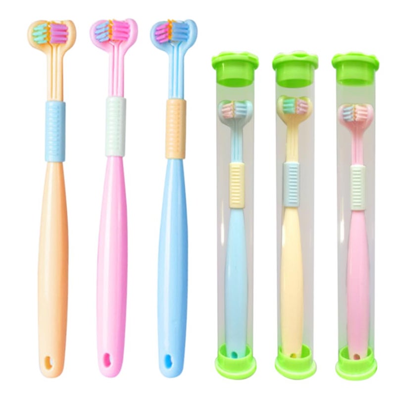 HANNEA® Toothbrush for Kids, 3Pcs Multi-sided Bristles Toothbrush Soft Bristles Toothbrush with Intergrated Tongue Scraper Autism Toothbrush Dental Care Toothbrush - Image 1