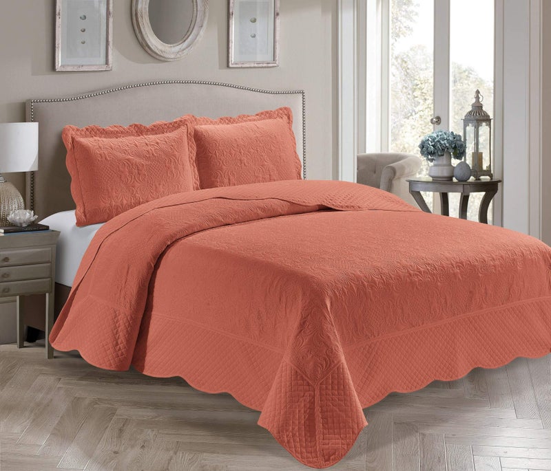 Kids Zone Home Linen Home Collection 3 Piece Over Size Embossed Solid Color Coverlet Bedspread New  Veronica Orange KingCalifornia King 