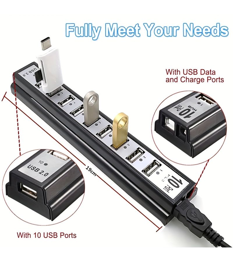 USB Hub 2.0 10 Port USB Expander Splitter With Led Indicator For Laptop Desktop - Image 5