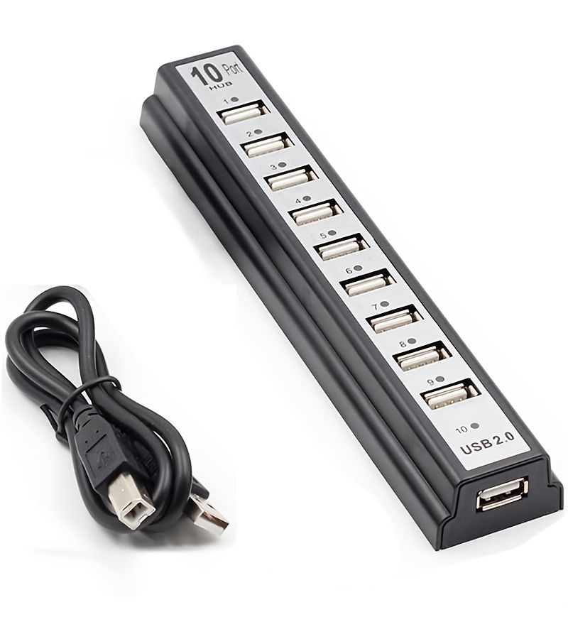 USB Hub 2.0 10 Port USB Expander Splitter With Led Indicator For Laptop Desktop - Image 1