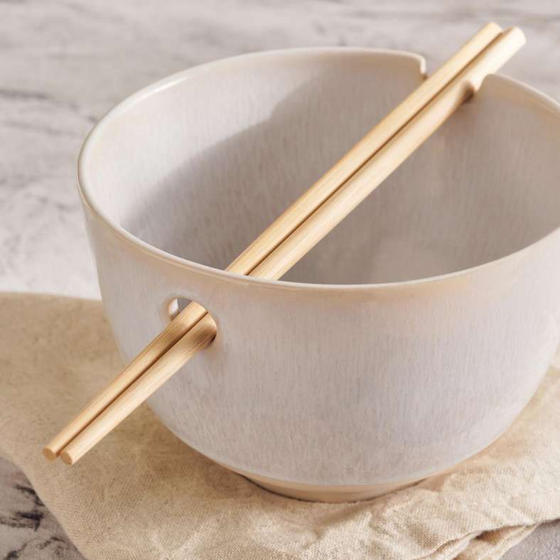 Pan Home Alisa Stoneware Pasta Bowl with Chopsticks Dia15cm -Cream - 172LGQ9900045 - Image 2