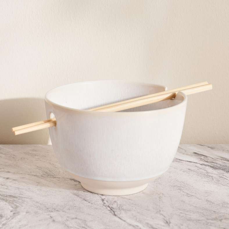 Pan Home Alisa Stoneware Pasta Bowl with Chopsticks Dia15cm -Cream - 172LGQ9900045 - Image 4