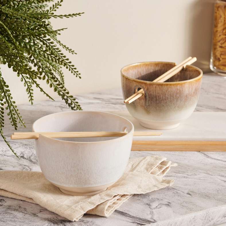 Pan Home Alisa Stoneware Pasta Bowl with Chopsticks Dia15cm -Cream - 172LGQ9900045 - Image 3
