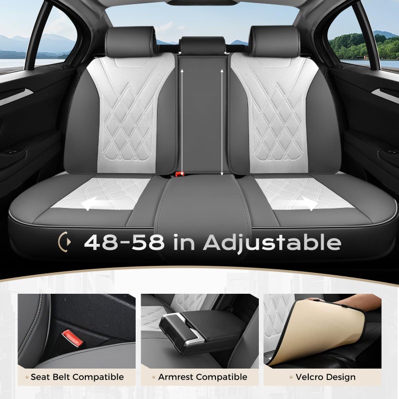 Coverado Car Seat Covers Full Set, Seat Covers for Cars, Front Seat Covers and Back Seat Cover Waterproof Leather Automotive Seat Cover, Universal Car Interior Protectors for Most Cars Light_Gray - Image 4