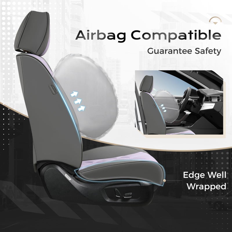 Coverado Car Seat Covers Full Set, Seat Covers for Cars, Front Seat Covers and Back Seat Cover Waterproof Leather Automotive Seat Cover, Universal Car Interior Protectors for Most Cars Light_Gray - Image 5