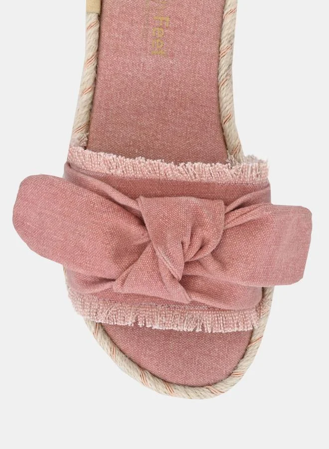 Fresh Feet Fresh Feet Frayed Bow Detail Open Toe Flat Sandal