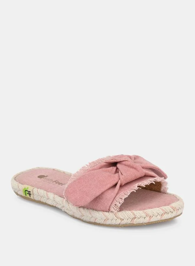 Fresh Feet Fresh Feet Frayed Bow Detail Open Toe Flat Sandal