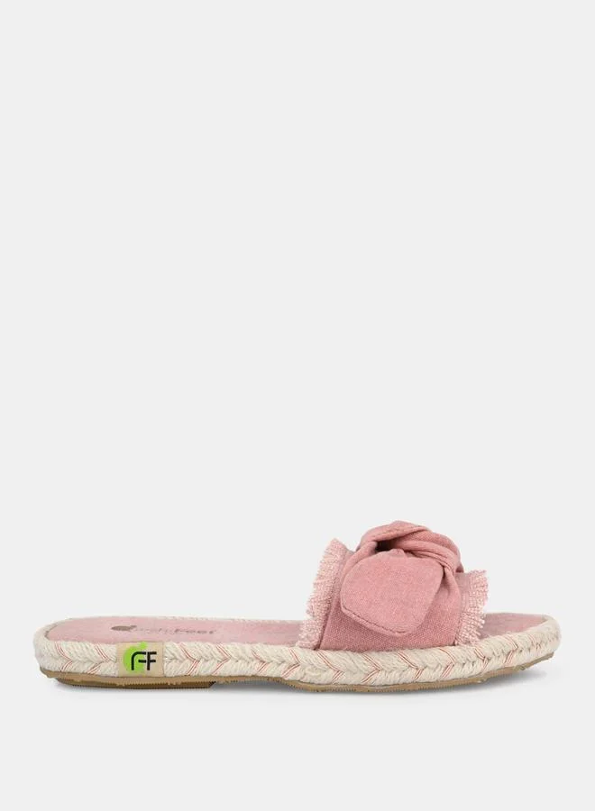 Fresh Feet Fresh Feet Frayed Bow Detail Open Toe Flat Sandal