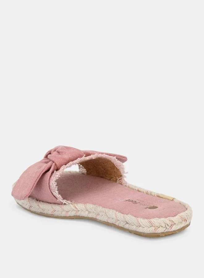 Fresh Feet Fresh Feet Frayed Bow Detail Open Toe Flat Sandal