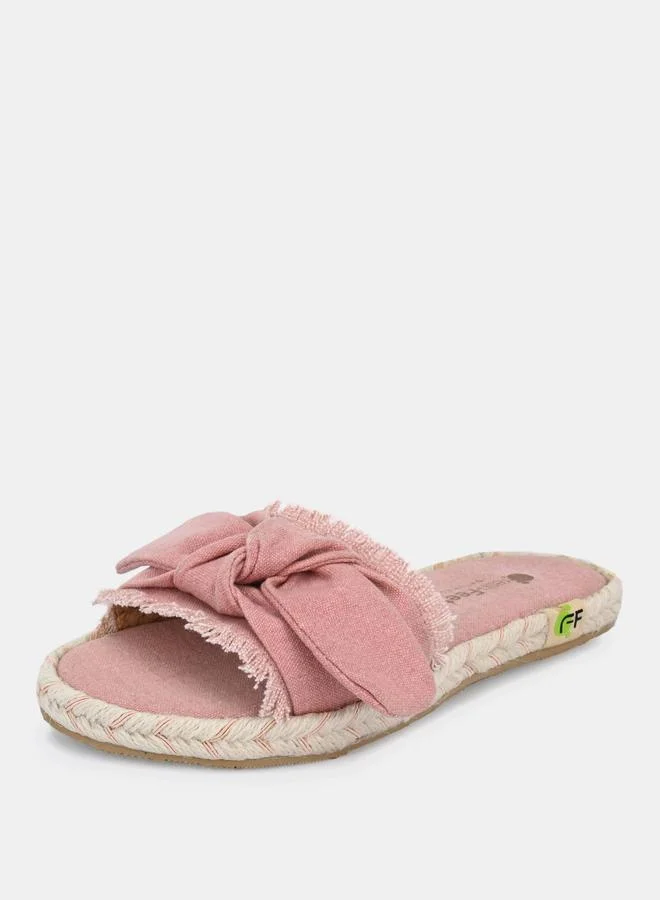 Fresh Feet Fresh Feet Frayed Bow Detail Open Toe Flat Sandal