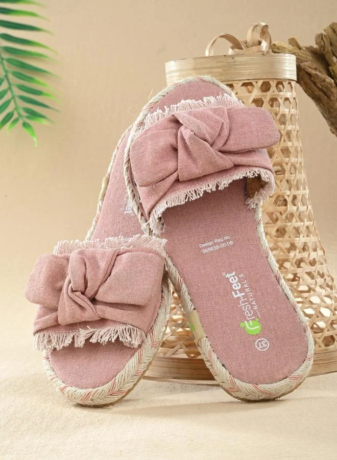 Fresh Feet Fresh Feet Frayed Bow Detail Open Toe Flat Sandal
