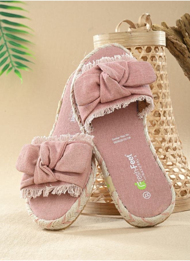 Fresh Feet - Frayed Bow Detail Open Toe Flat Sandal by Styli - Image 1