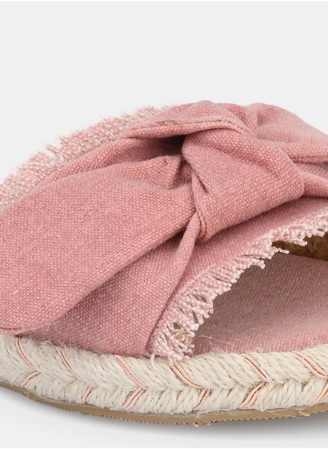 Fresh Feet - Frayed Bow Detail Open Toe Flat Sandal by Styli - Image 1