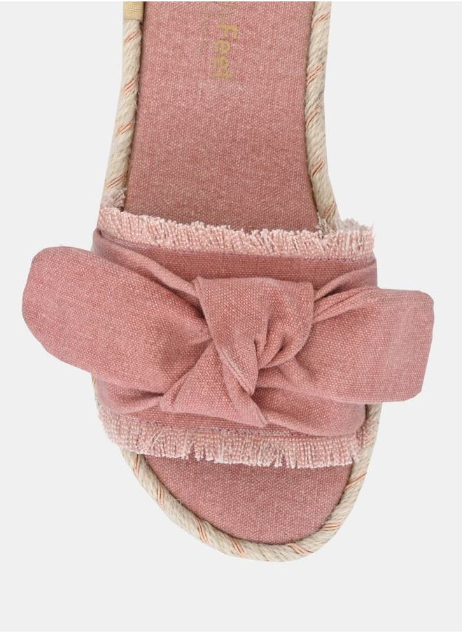 Fresh Feet - Frayed Bow Detail Open Toe Flat Sandal by Styli - Image 1