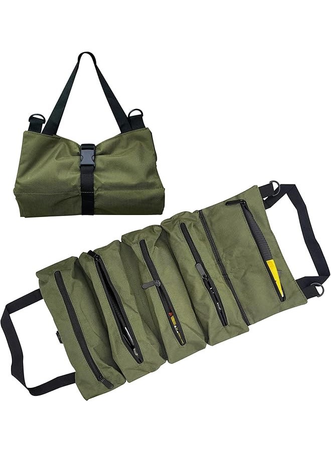 PROMASS - 1pcs Roll Up Tool Bag, Multi-Purpose Canvas Tool Roll Canvas Roll Up Pouch with 5 Zipper Pockets Wrench Roll Pouch Multi-Purpose Tool Pouch Roll Tool Organisers for Car Motorcycle - Image 1