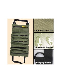 PROMASS 1pcs Roll Up Tool Bag, Multi-Purpose Canvas Tool Roll Canvas Roll Up Pouch with 5 Zipper Pockets Wrench Roll Pouch Multi-Purpose Tool Pouch Roll Tool Organisers for Car Motorcycle  - Image 2