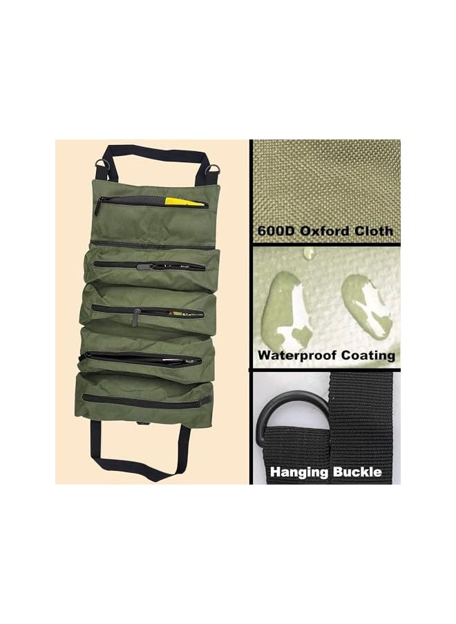 PROMASS - 1pcs Roll Up Tool Bag, Multi-Purpose Canvas Tool Roll Canvas Roll Up Pouch with 5 Zipper Pockets Wrench Roll Pouch Multi-Purpose Tool Pouch Roll Tool Organisers for Car Motorcycle - Image 1