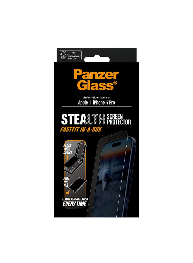 PanzerGlass iPhone 17 Pro Screen Protector 6.3" STEALTH, Full Screen Tempered Glass, Anti-Bluelight, Anti-Reflective, Drop/Scratch Protection, FastFit IN-A-BOX Easy Install -Clear - Image 3