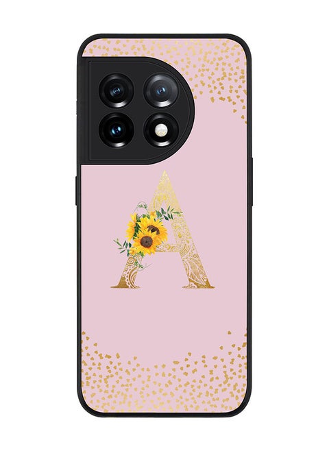 Rugged Black edge case for OnePlus 11R 5G / OnePlus Ace 2 Slim fit Soft Case Flexible Rubber Edges Anti Drop TPU Gel Thin Cover - Custom Monogram Letter Floral Pattern Alphabet - A (Pink)