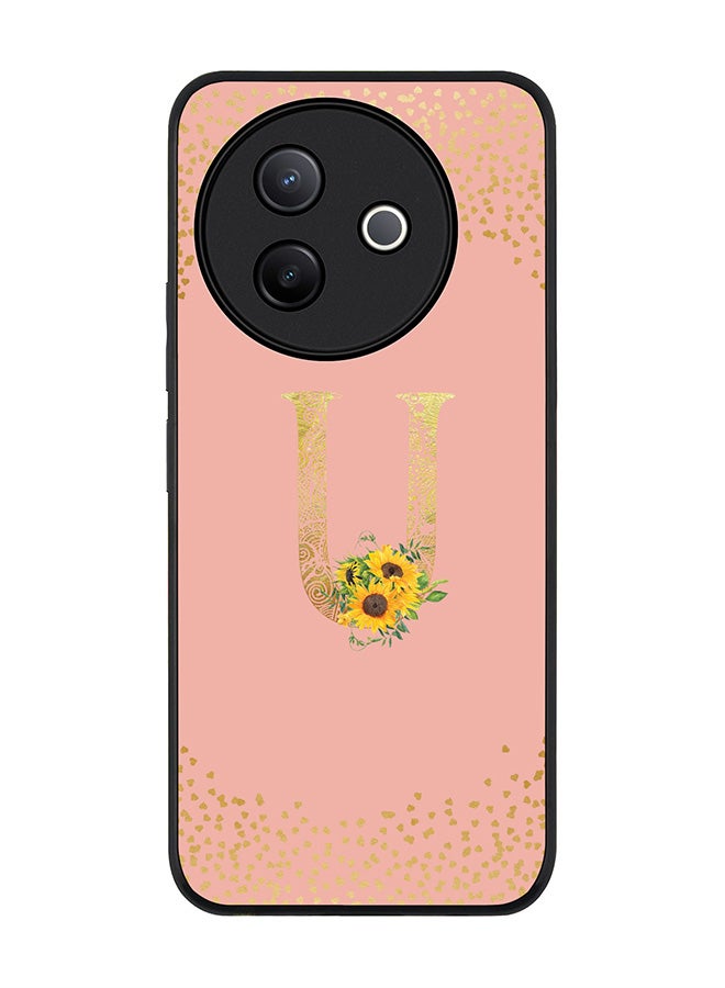 Stylizedd For Vivo Y39 5G / vivo Y300i 5G Case,Slim fit Camera Protection, Shockproof Thin Phone cover  - Custom Floral Monogram - U  (Rose Pink ) - Image 1