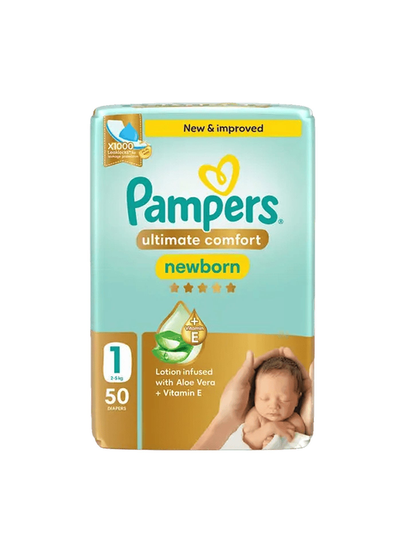 Pampers Ultimate Comfort Taped Diapers, Size 1, 2-5kg, Lotion infused with Aloe Vera and Vitamin E, x1000 Leak Locks Technology for Leakage Protection, Carry Pack, 22 Count