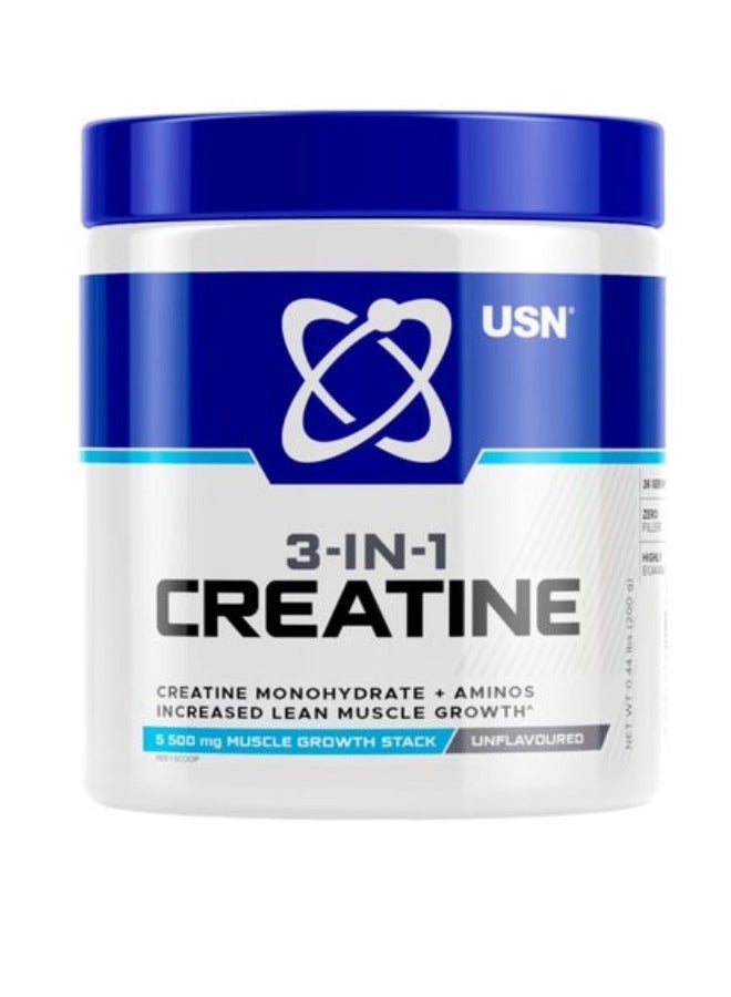 3 في 1 كرياتين مونوهيدرات، 5500 ملغ من مكملات نمو العضلات، بدون نكهة، 200 جرام