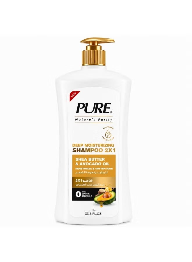 Pure Deep Moisturizing 2-in-1 Shampoo with Shea Butter & Avocado Oil, 1 Liter