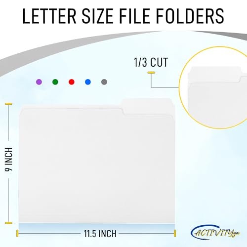 ACTIVITYYA White File Folders, 1/3-Cut Tabs, Letter Size, 12-Pack – Durable Office Filing Folders for Documents, Papers, and Organization - Image 2