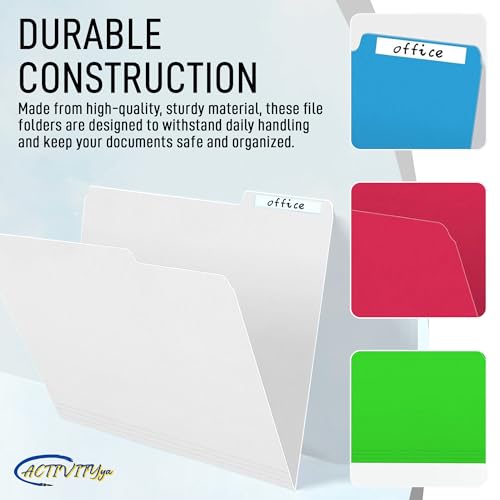 ACTIVITYYA White File Folders, 1/3-Cut Tabs, Letter Size, 12-Pack – Durable Office Filing Folders for Documents, Papers, and Organization - Image 5