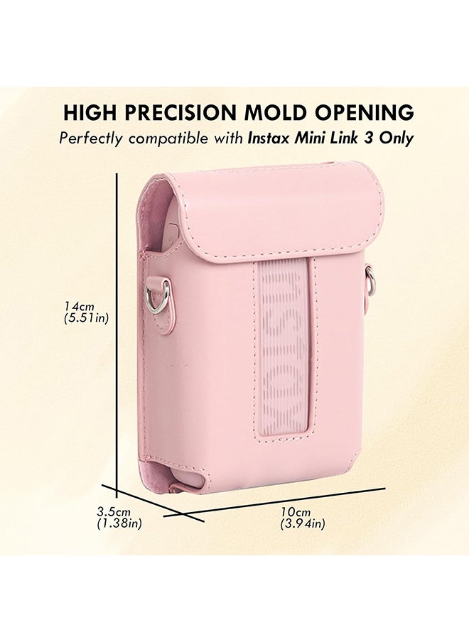 O Ozone Protective Case for Fujifilm Instax Mini Link 3 Printer, PU Leather Mini Link 3 Smartphone Printer Carrying Case with Adjustable Shoulder Strap - Pink  - Image 5
