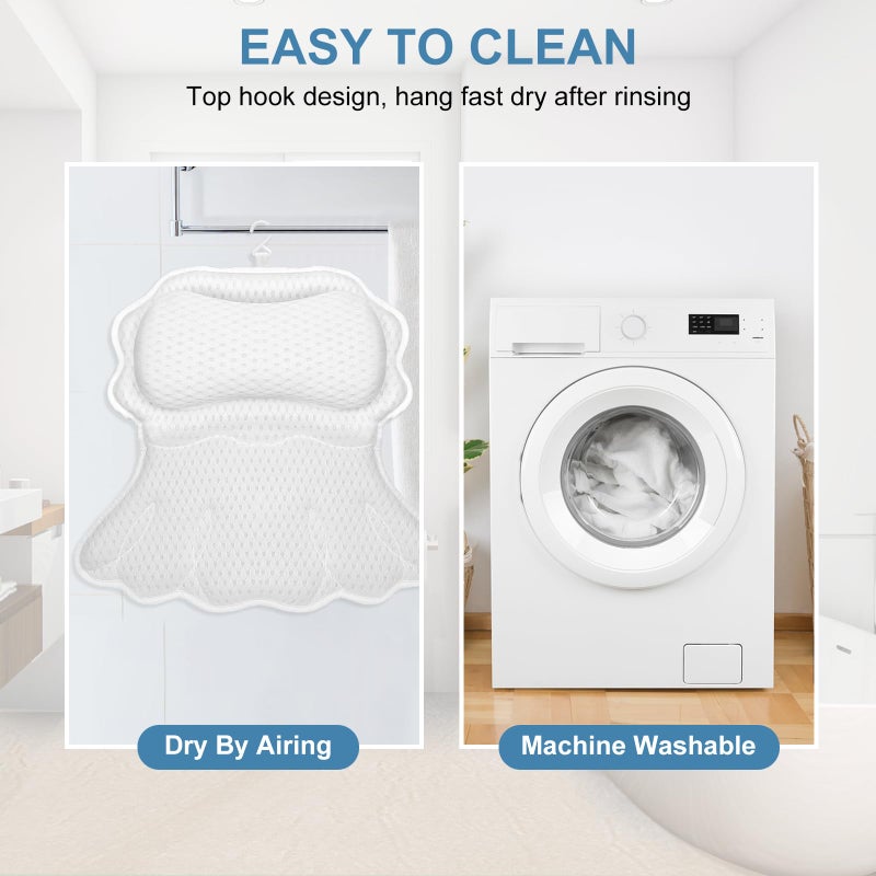 SetSail Bath Pillow, Relaxing Bath Pillows for Tub Neck and Back Support Soft 4D Breathable Air Mesh Ergonomic Bathtub Pillow with 6 Strong Suction Cups and Hook Luxury Bathroom Accessories,White - Image 5