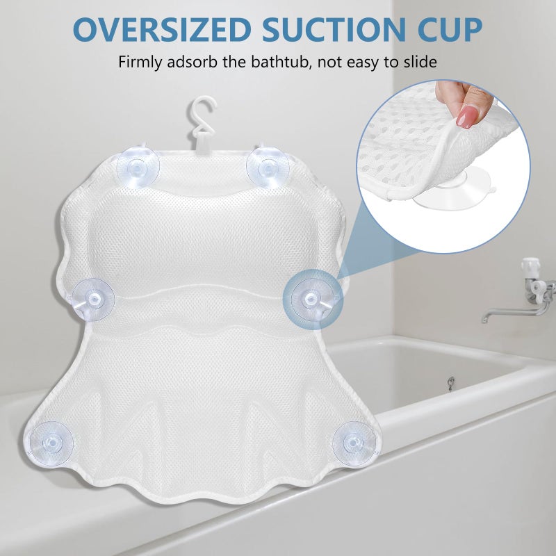 SetSail Bath Pillow, Relaxing Bath Pillows for Tub Neck and Back Support Soft 4D Breathable Air Mesh Ergonomic Bathtub Pillow with 6 Strong Suction Cups and Hook Luxury Bathroom Accessories,White - Image 3