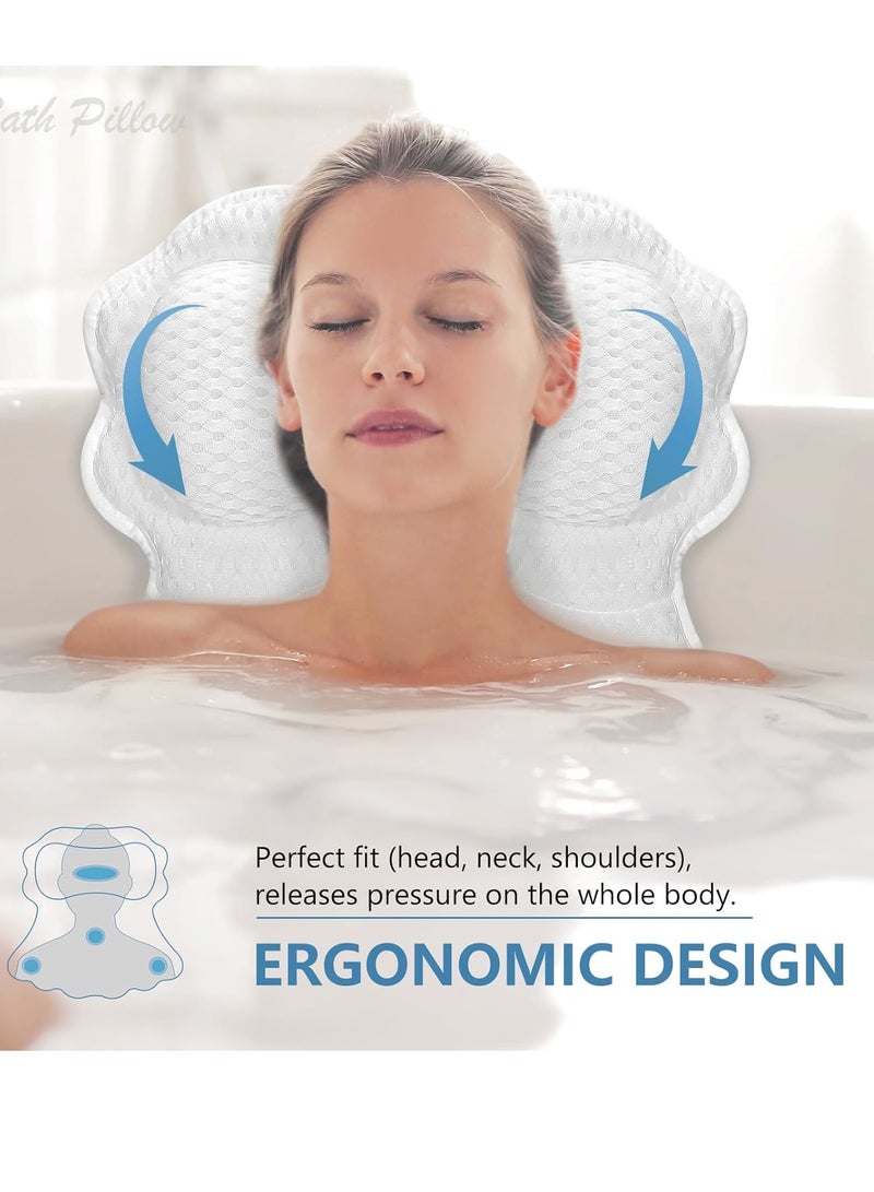 SetSail SetSail Bath Pillow, Relaxing Bath Pillows for Tub Neck and Back support Soft 4D Breathable Air Mesh Ergonomic Bathtub Pillow with 6 Strong Suction Cups and Hook Luxury Bathroom Accessories,White  - Image 2