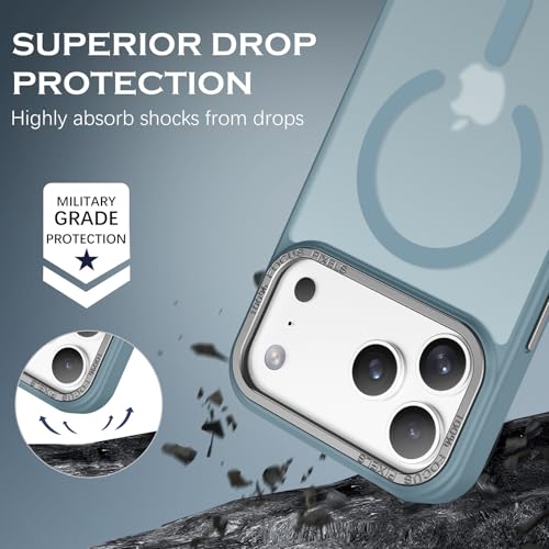 YINLAI for iPhone 17 Pro Case 6.3-inch,Magnetic Compatible with MagSafe, Slim Matte Anti-Fingerprint, Shockproof Full Body Military Grade Protection for iPhone 17 Pro Cover, Gray Blue - Image 4