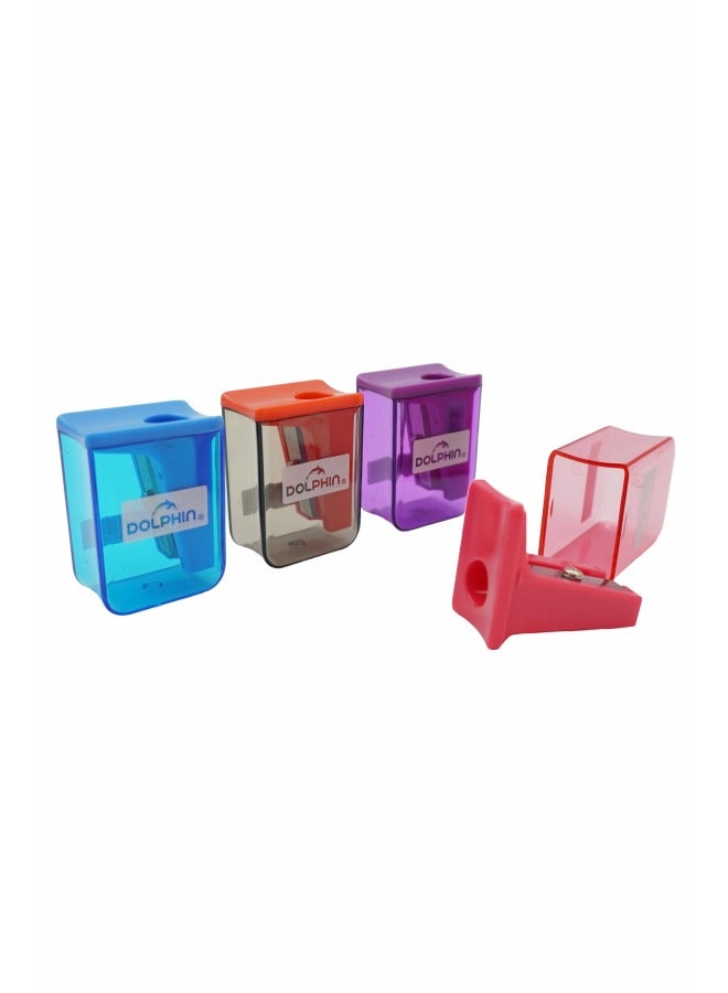 Dolphin Dolphin Acrylic Sharpener SH-74 – Single Hole Cup Sharpener, Compact & Durable, Ideal for School & Office Use, Pack of 4 