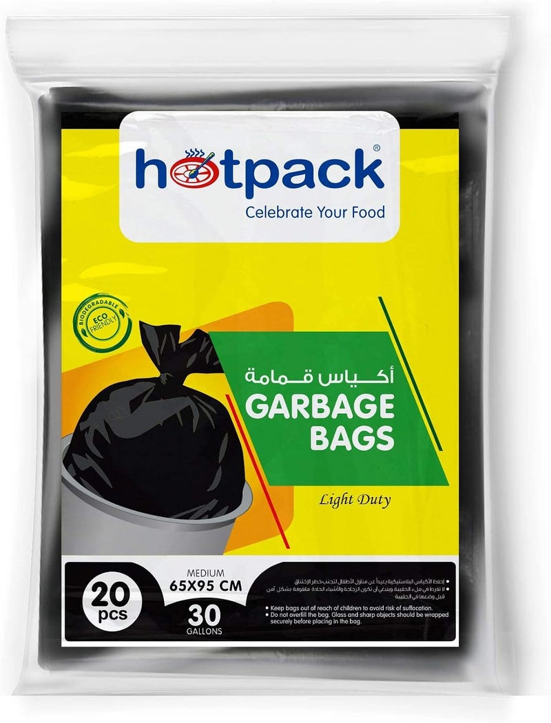 كيس قمامة HOTPACK مقاس 65×95 سم، نوع اقتصادي عادي، سعة 30 جالون، 20 قطعة - Image 1