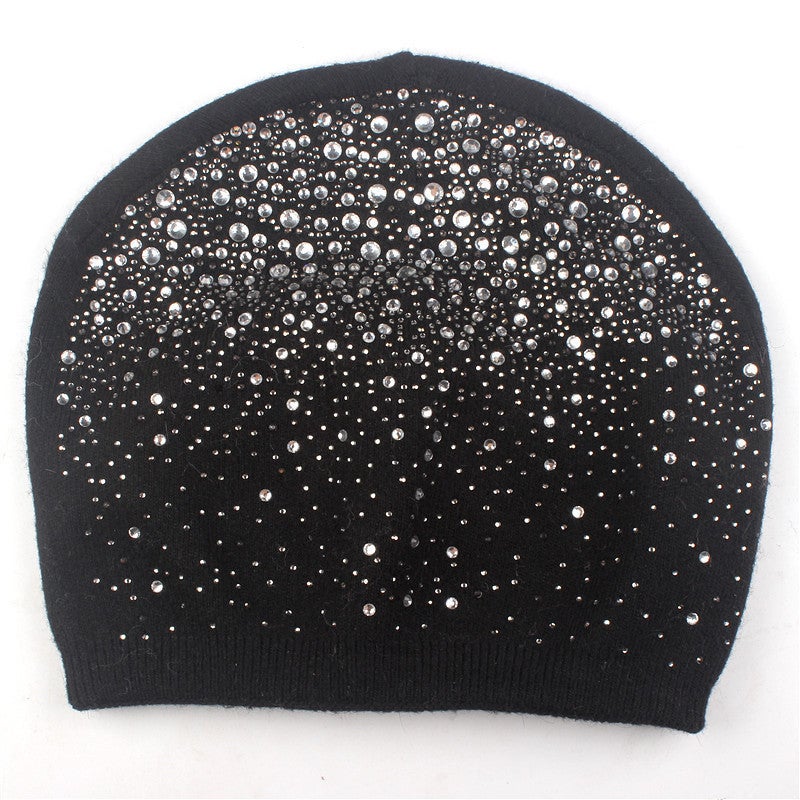 Beanie Women Autumn Winter Hot Drill Starry Sky Cashmere Rabbit Hair Warm Fashion Knitted Hat - Image 4