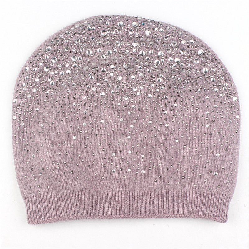 Beanie Women Autumn Winter Hot Drill Starry Sky Cashmere Rabbit Hair Warm Fashion Knitted Hat - Image 1